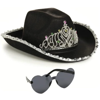 Szív napszemüveg+csillogó flitterek cowboy kalap a karneváli zenei fesztiválra