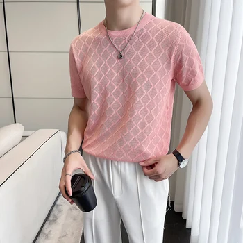 Tavaszi nyár Koreai divat Vintage Business póló férfi rövid ujjú alkalmi divat férfi ing laza elegáns felső férfi ingek T41