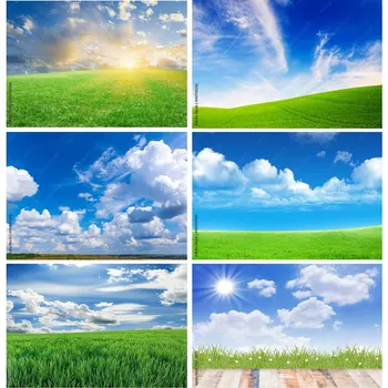Természeti tájfotózás Kellékek Zöld fű Kék ég fehér felhőkkel Fotó háttér Stúdió kellékek KKLL-01