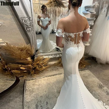 Thinyfull elegáns sellő esküvői ruhák vállról ujjatlan szatén menyasszonyi ruha rátétek 2024 menyasszonyi ruha Vestido De Novia