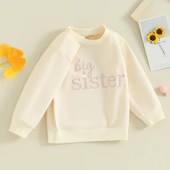 Toddler Baby Girl Fall Outfits Sister Letter hímzés Hosszú ujjú Crewneck pulóver Romper pulóver Ruhák