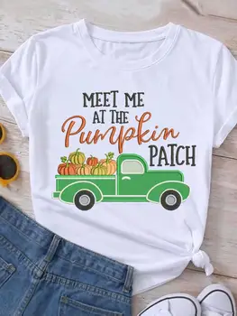 Truck Tök stílusú aranyos Halloween Hálaadás ősz őszi mintás póló Top Graphic Póló ruházat Női női divat póló