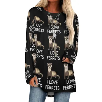 Vadászgörény szerelmeseinek pólói Szeretem a vadászgörényeket Koreai divat hosszú ujjú póló Vintage grafikus póló Női ruházat Nagy méret 5XL