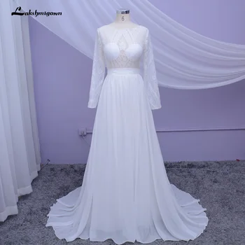 vestido de noiva Hosszú ujjú strand gyomirtó ruha Boho Szexi illúzió Menyasszonyi ruhák Plus Size Casamento Mariage ruha gyomlálás
