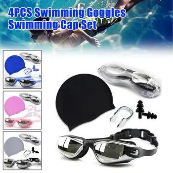Vízálló úszás 4 az 1-ben készlet Fürdősapka Úszószemüveg Füldugók Orrcsipesz Fülvédő ruha Párásodásgátló szemüveg szett
