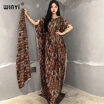 WINYI új nyári boho nyomtatás afrikai ruhák nőknek Muszlim Dashiki Kaftán ünnep Design övvel estélyi ruha party abayas
