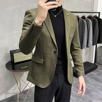Új 2024-es kiváló minőségű velúr blézerek férfiaknak, koreai Slim Fit egymellű kabát, középkorú férfi öltönykabát