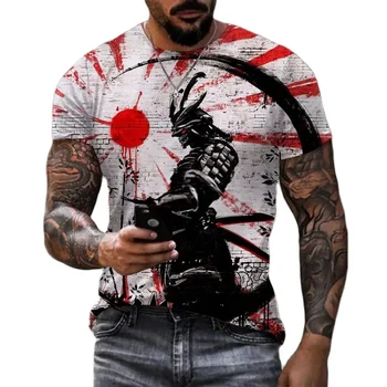 Új férfi női pólók Hip Hop póló Nyári divatruházat Japán szamuráj 3D nyomtatás Alkalmi utcai ruházat Túlméretezett pólók Felsők