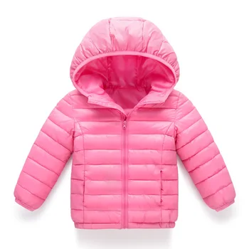 Új tél Gyermek pehelypamut kabát lányok fiúk Vékony és könnyű Kapucnis kabát kültéri gyerekek Egyszínű cipzáras felsőruházat felsők
