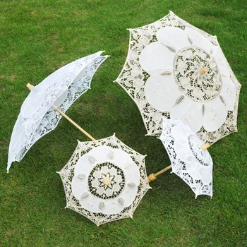 Üreges csipke hímzett fa fogantyú esernyő Esküvői kézművesség dekoráció Fotózás kellékek